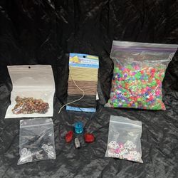 Lot Of Beads For Jewelry Making (Plastic, Wood, Crystals) & Braiding Cord