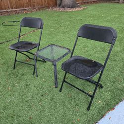 $25 for all three pieces to outdoor folding chairs and a small little drink table