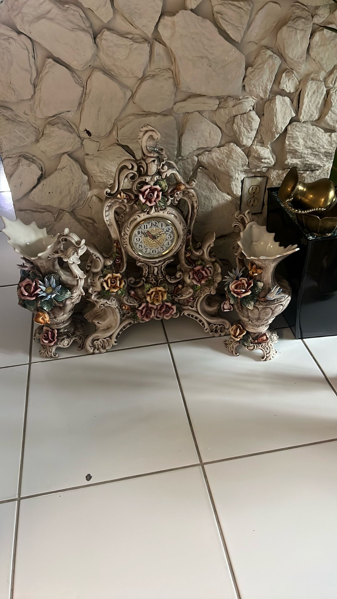 Antique Clock With Matching Vases