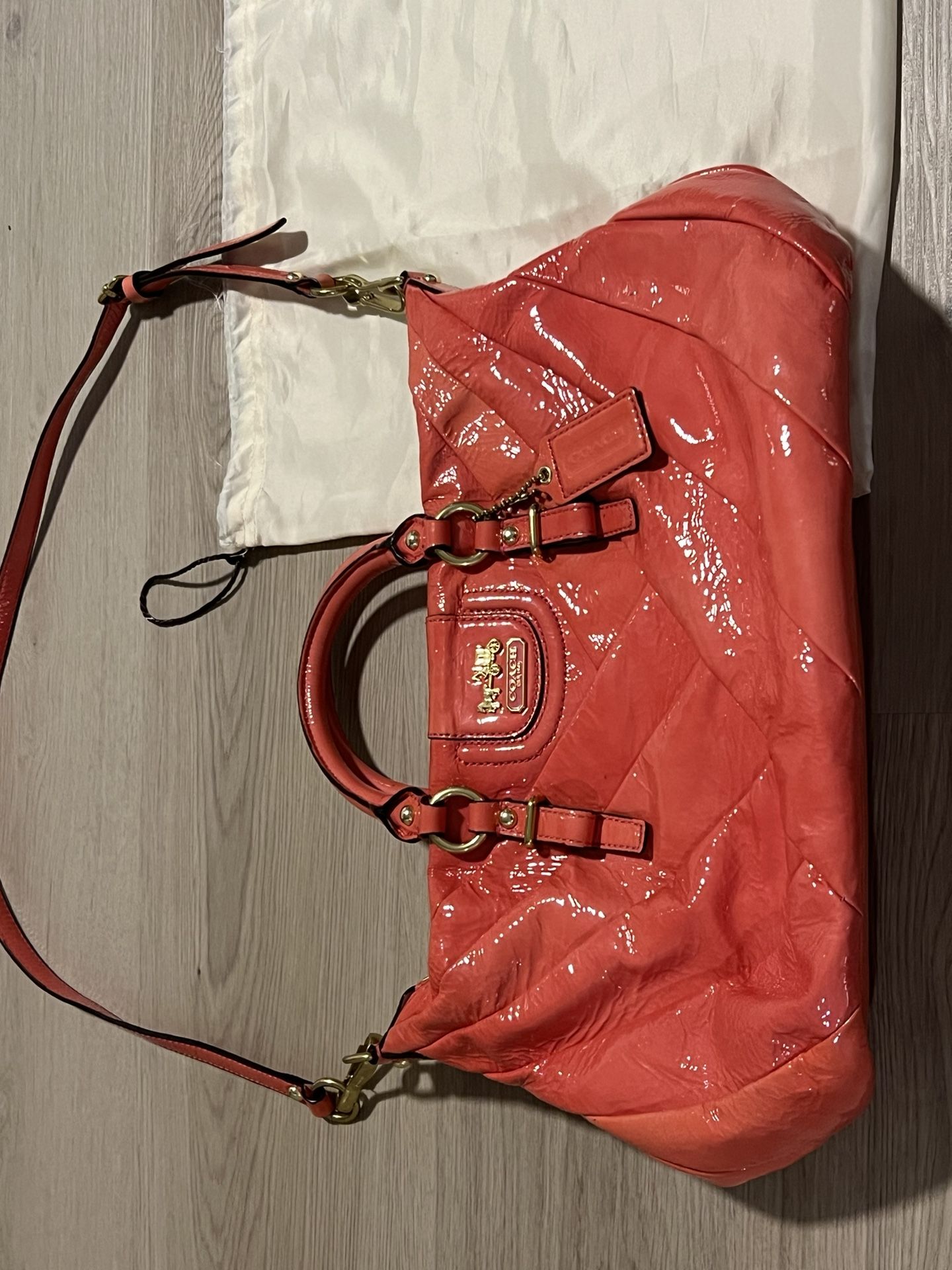 The Coach Madison Diagonal Pleated Patent Leather Juliette Satchel