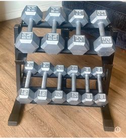 In NEW Condition Set Of Cast Iron Hex Dumbbells 8s, 10s, 15s 20s  And  25s. Total: 156 lbs [ RACK NOT INCLUDED]