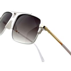 Sunglasses Square Frame White Frame Black Gradient Lens Fashion Trendy Style UV400 Protection Gold Accent 