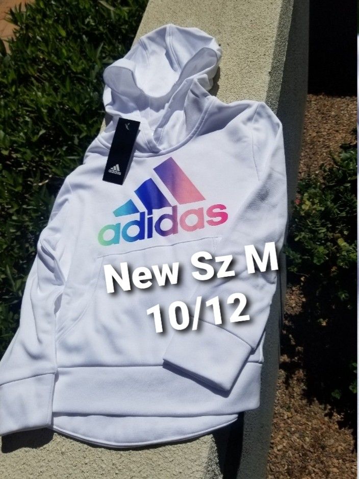 New Size M Medium Girls ADIDAS white Hoodie Hooded Sweatshirt Nwt