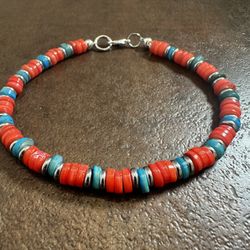 Orange and Blue Beaded Bracelet