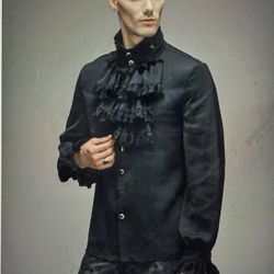 Costume Men’s Black Ruffle Shirt Formal Top Vampire Dracula Party