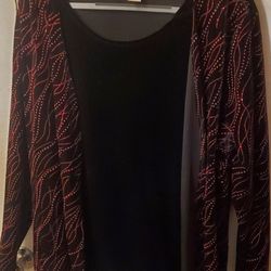 Notations Velvet Layered Look Cardigan Top Black Embellished 3X
