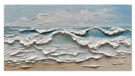 Art 30x60 inches Hand-Painted Sea Wave Beach Landscape Oil Painting Modern Abstract Canvas Art Home Office Wall Decoration