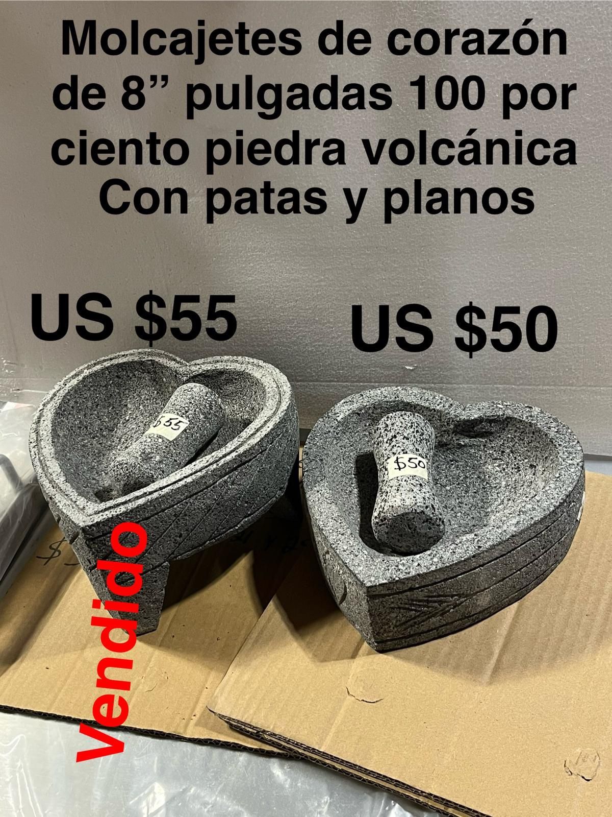 Molcajetes De Piedra Volcánica De Corazon 8” Pulgadas