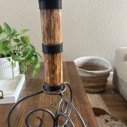 Bamboo And Wrought Iron Floor Candle Holder 