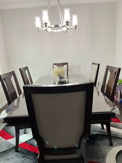 Premium Dining Table Set 6 Chairs Dark Wood Extendable to 8