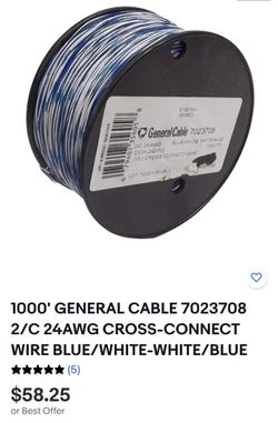 1000' GENERAL CABLE 7023708 2/C 24AWG CROSS-CONNECT WIRE BLUE/WHITE-WHITE/BLUE