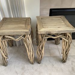 2 Natural Wood Tree Stump End Tables