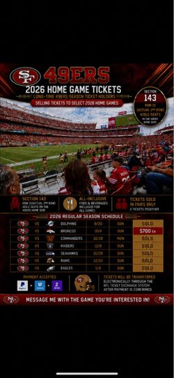 2 Amazing 49ers Lower Level Aisle Seats! One game left for sale