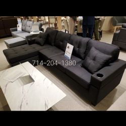Black Sectional Sofa With Cup Holders