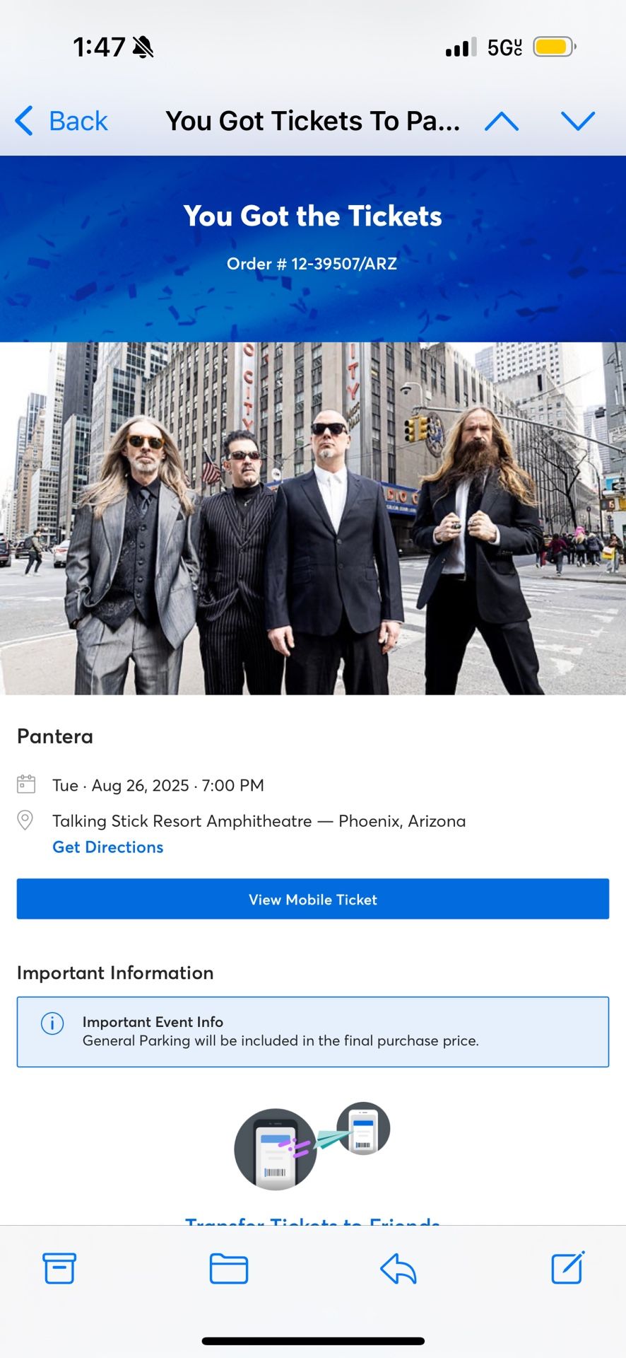 Pantera GA Lawn Tickets