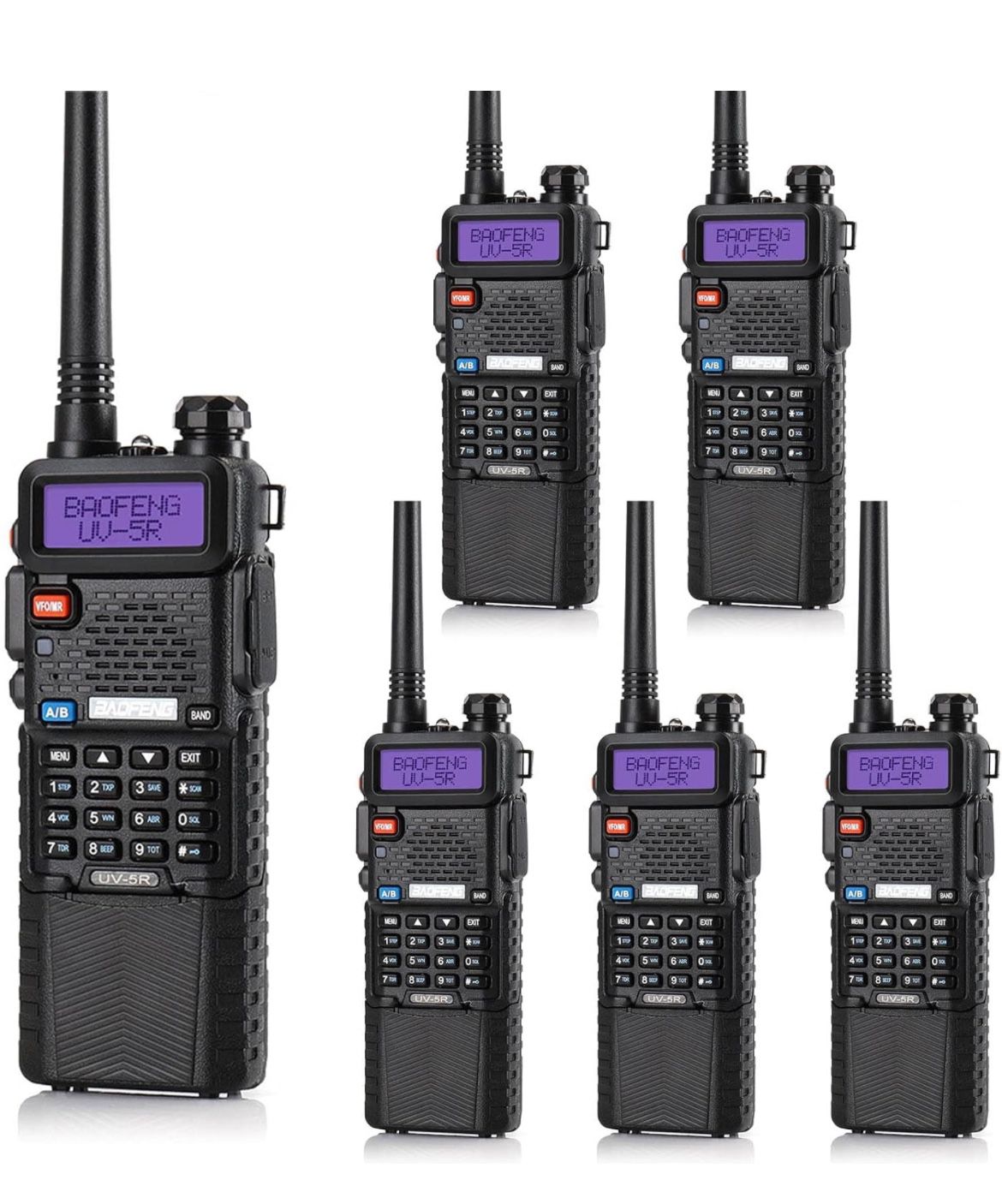 Baofeng UV-5R Ham Radio Dual Band Two Way Radios VHF/UHF Walkie Talkies with 3800mAh Battery Pack of 6, Black