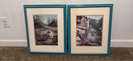 Signed Mary Schaefer Southwestern Arizona Art Prints – Framed Pair**price is for pair