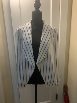 White and Black Striped Tailored Blazer