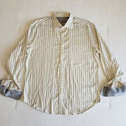 ROBERT GRAHAM Mens Striped Button Down Long Sleeve Flip Cuff Shirt (XL) Wht/Blue