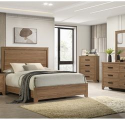 Brand New Elegant Wood Panelli Queen Bed Set 