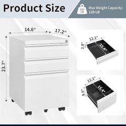 3 Drawer File Cabinet with Lock, File Cabinets for Home Office,Under Desk Cabinet, Locking File Cabinet for A4/Letter/Legal, Fully Assembled Expect Ca