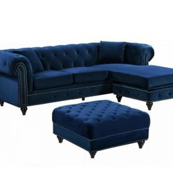 Sabrina Navy Velvet 2pc. Reversible Sectional

