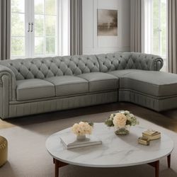New Genuine Real Top Grain Leather Sectional Couch 