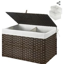 GREENSTELL Storage Basket with Lid, Handwoven Blanket Storage Basket 