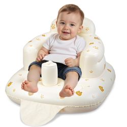 Inflatable Baby Seat – Giraffe & Bear Designs, 3+ Months, Feeding/Play Chair w/ Air Pump