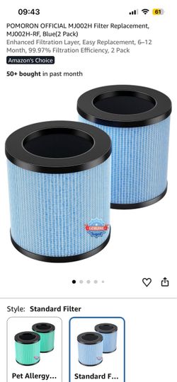 POMORON MJ002H-RF Air Purifier Filter Replacement 2-Pack