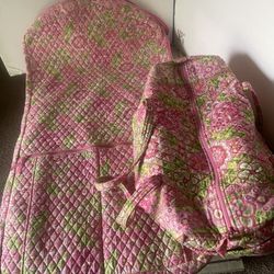 Vera Bradley Garment Bag & Duffel Bag Pink Green Pockets Handles Zippers
