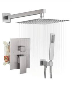 BWE Single Handle Shower Faucet with 12" Brushed Nickel Raincan with Handshower in Brushed Nickel (Valve Included)