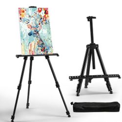Art Easel for Painting and Display – Adjustable Floor 66 Inch Folding Aluminum Easel Stand for Sign - Table Top Canvas Stand - Portable Drawing Paint 