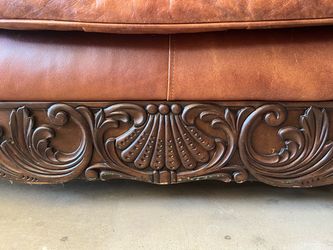 Leather Wooden Carved Couch Ashley