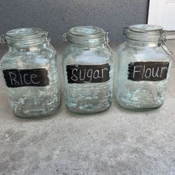 Rustic Glass Containers With Lids (3) - 9.5 Inches High