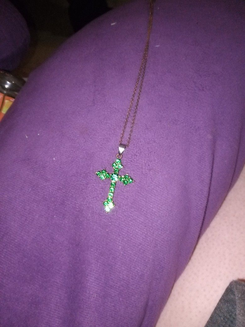 Cross Necklace With Blue Emeralds