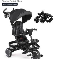 Folding Kids Tricycle, 8 in 1 Baby Trike W/Removable & Adjustable Canopy, Parent Handle