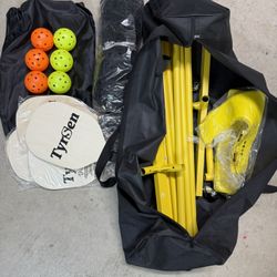 Beginner Pickleball Wooden Paddles, Balls, Net, and Carrying Bag