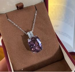 Purple Stone Pendant Necklace with Silver Chain