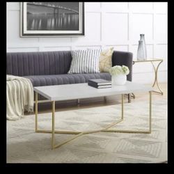 Y-Leg Faux Marble Coffee Table with Gold Base | Modern Two-Tone Design