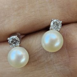 Real Natural Pearl And Diamond Earrings