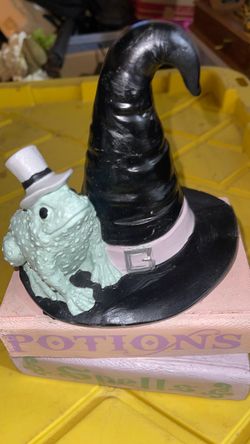 Potions Spells books toad Witch Hat frog Halloween decor prop 10” Pink Pastel