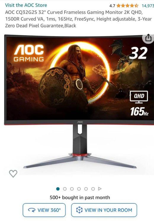 32" AOC Curved 166htz 1ms Pro Gaming Monitor 