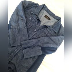 Cavalini Women's Blue Denim Shirt Medium, 3/4  Sleeve, Button Front