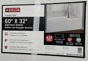 Delta Classic 500 60 in. × 32 in. Alcove Deep Soaking Bathtub with Right Drain in High Gloss White