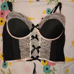 Pink Lace Bow Cropped Corset Top