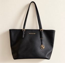 Michael Kors Black Tote Bag with Gold-Tone Hardware — Excellent Pre-Owned Condition