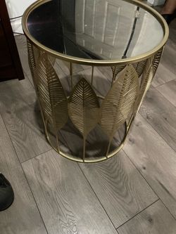 Gold Metal Leaf Side Table with reflective metal Top