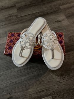 White Rhinestone Tory Burch Sandals