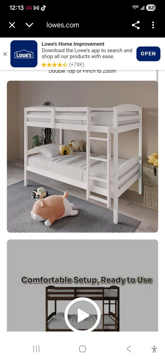 White Twin over twin Bunk Bed In Good Condition 